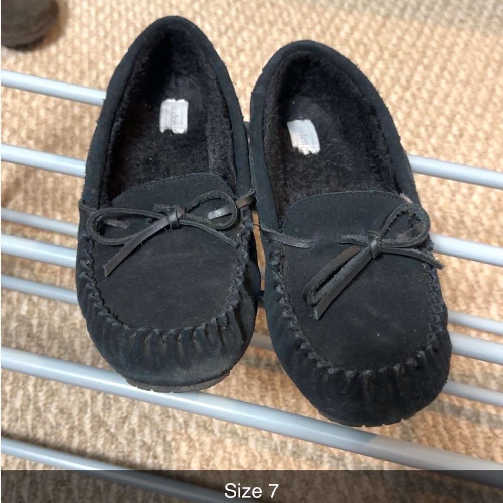 Black Suede Moccasin Slippers